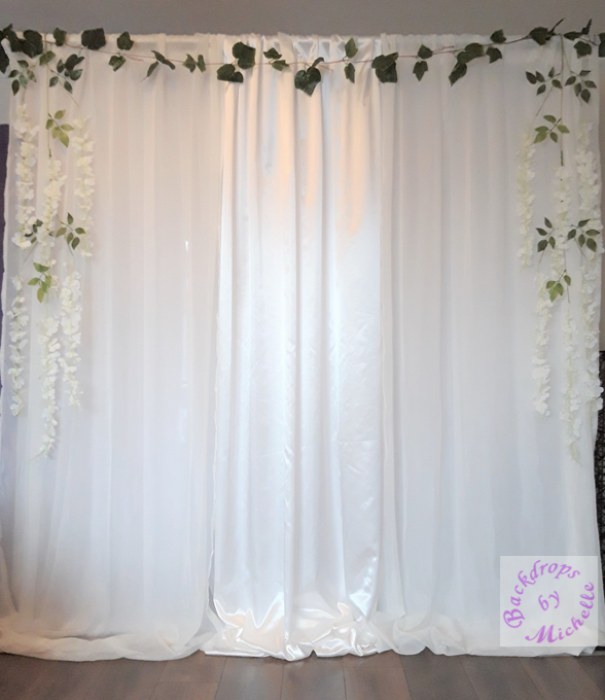 ivory-white satin-hanging down-2 long wisteria sets-green garland